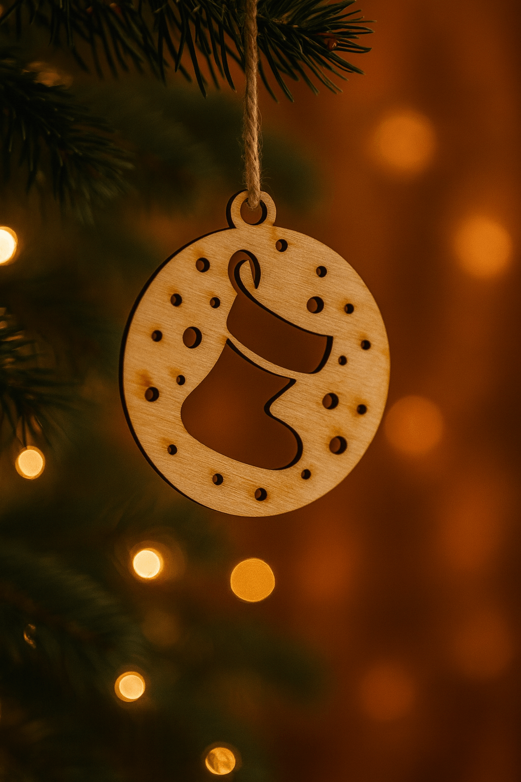 Wypalana ozdoba - Bombka z świąteczną skarpetą - zestaw 5 sztuk