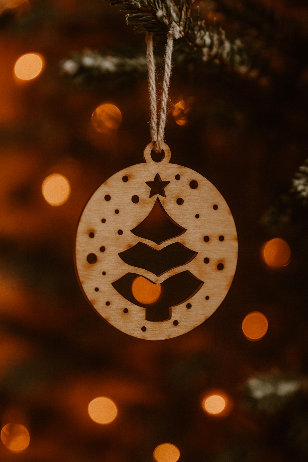 Wypalana ozdoba - Bombka z choinką - zestaw 5 sztuk